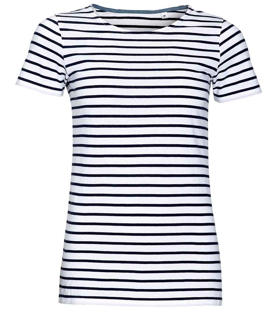 SOL'S Ladies Miles Striped T-Shirt - White/Navy