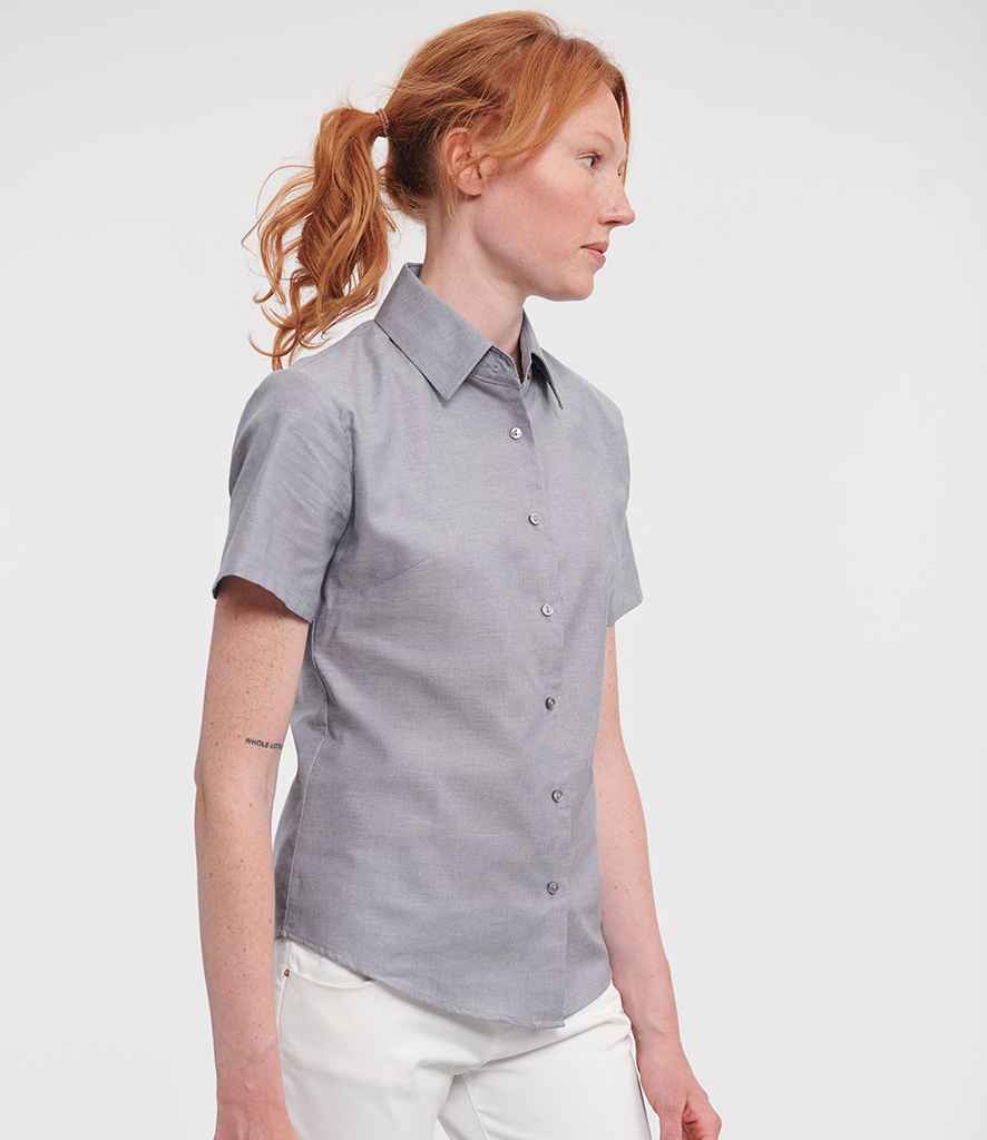 Russell Russell Athletic Collection Ladies Short Sleeve Easy Care Oxford Shirt Silver