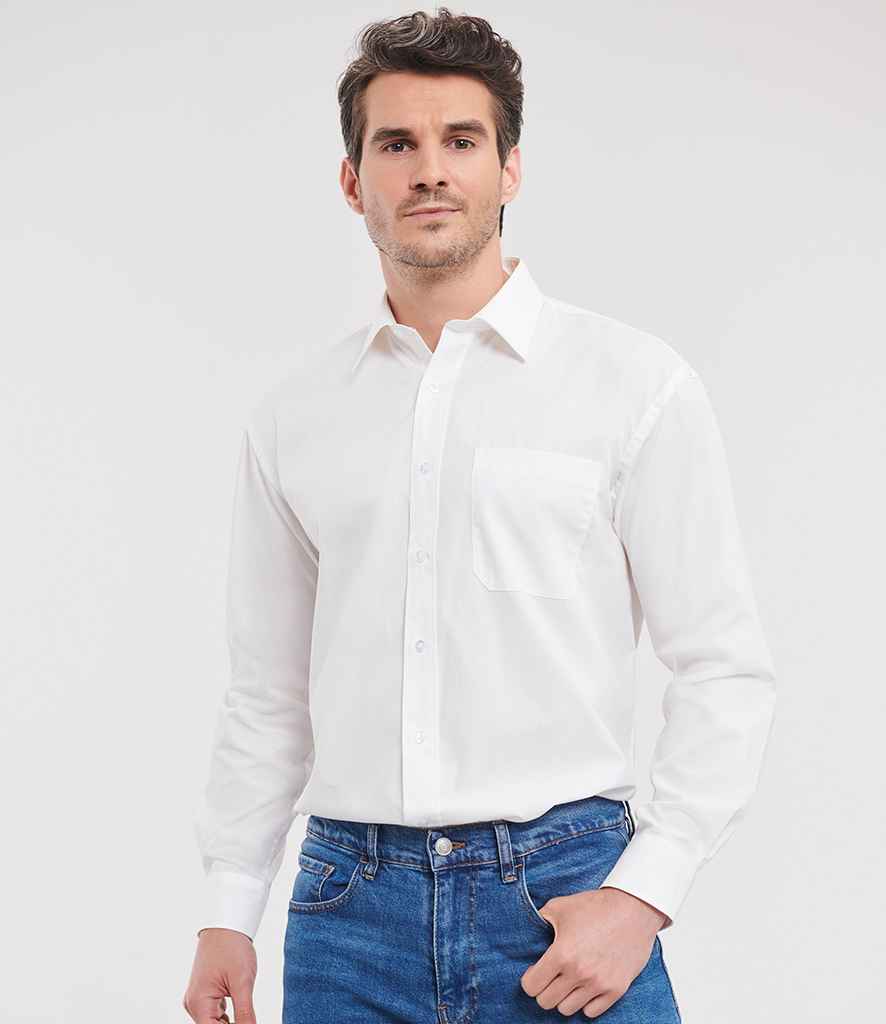 Russell Russell Athletic Collection Long Sleeve Easy Care Cotton Poplin Shirt White