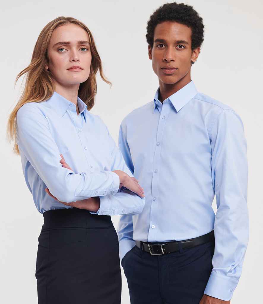 Russell Russell Athletic Collection Long Sleeve Herringbone Shirt Light Blue