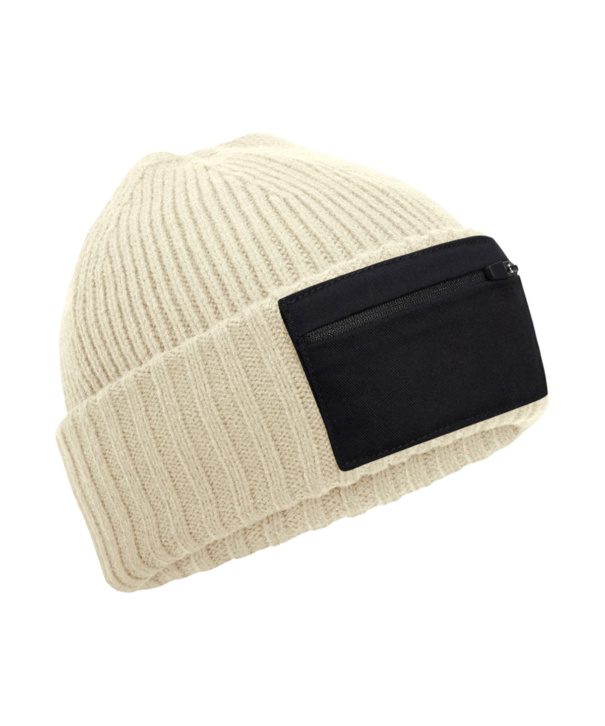 Beechfield Zip patch beanie Sand/Black