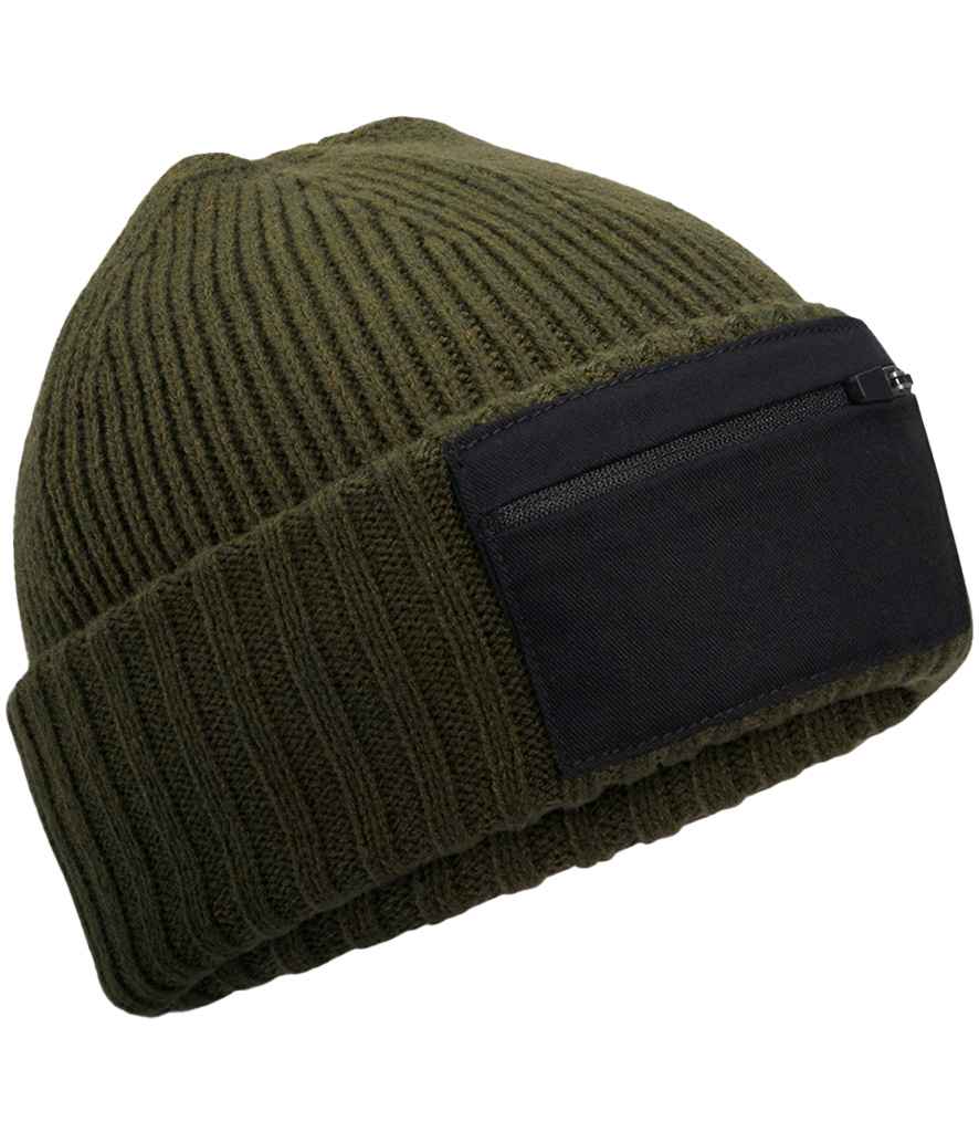 Beechfield Beechfield Zip Patch Beanie Military Green/Black