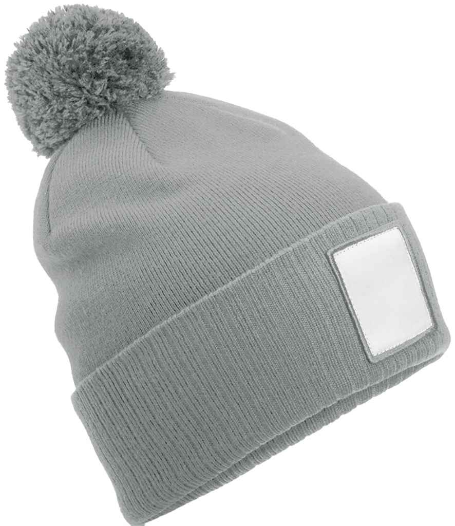Beechfield Beechfield Appliqué Patch Pom Beanie Ash/White