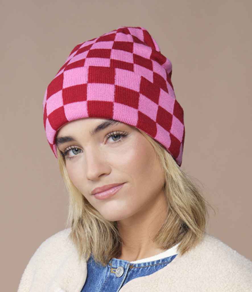 Beechfield Beechfield Checkerboard Beanie Classic Red/True Pink