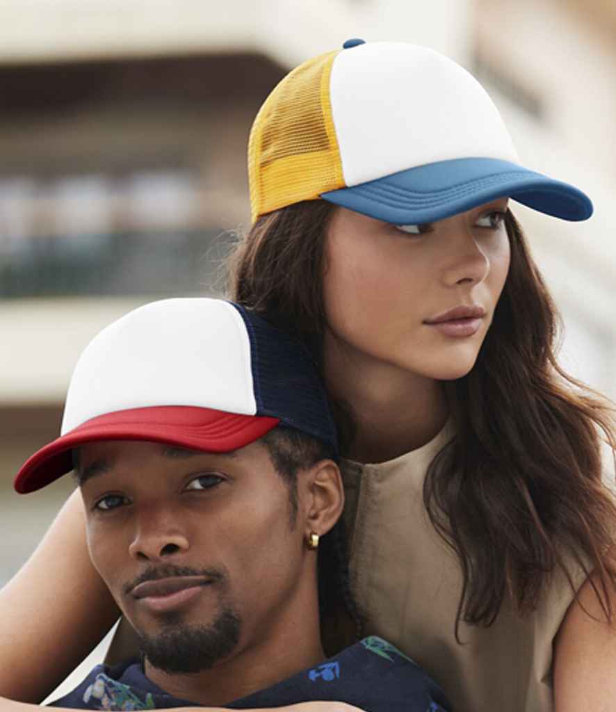 Beechfield Beechfield Retro 5 Panel Trucker Cap Sunflower/Heritage Blue