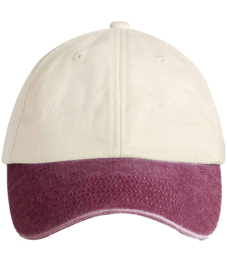 Beechfield Beechfield Contrast Peak Low Profile Vintage Cap Natural/Vintage Red