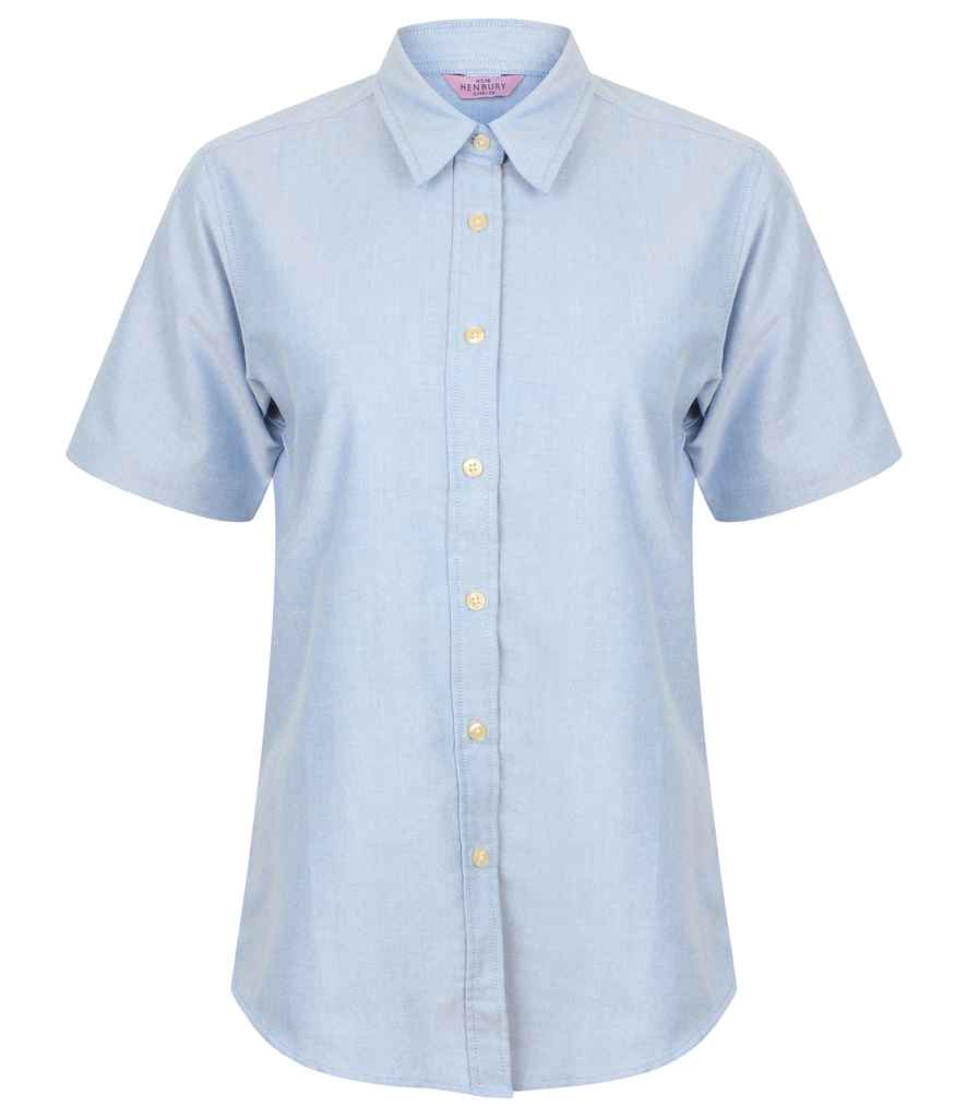 Henbury Henbury Ladies Short Sleeve Classic Oxford Shirt Blue