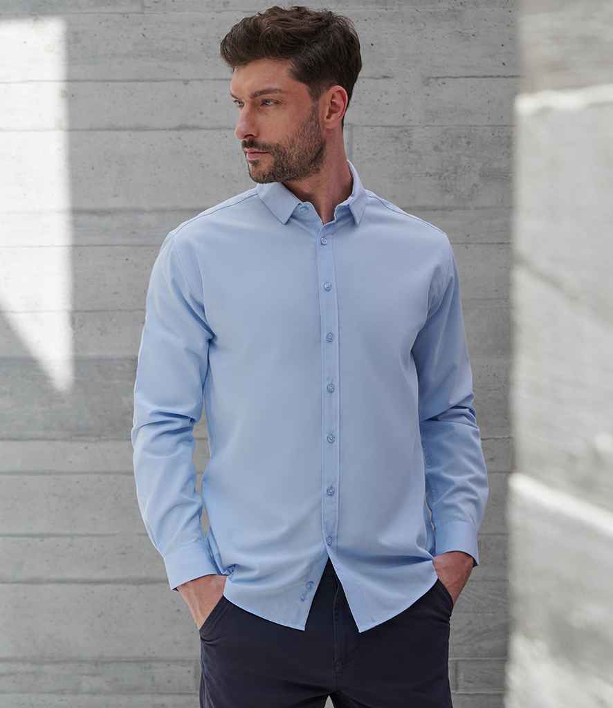 Henbury Henbury Long Sleeved Cotton Feel Coolplus® Shirt Light Blue