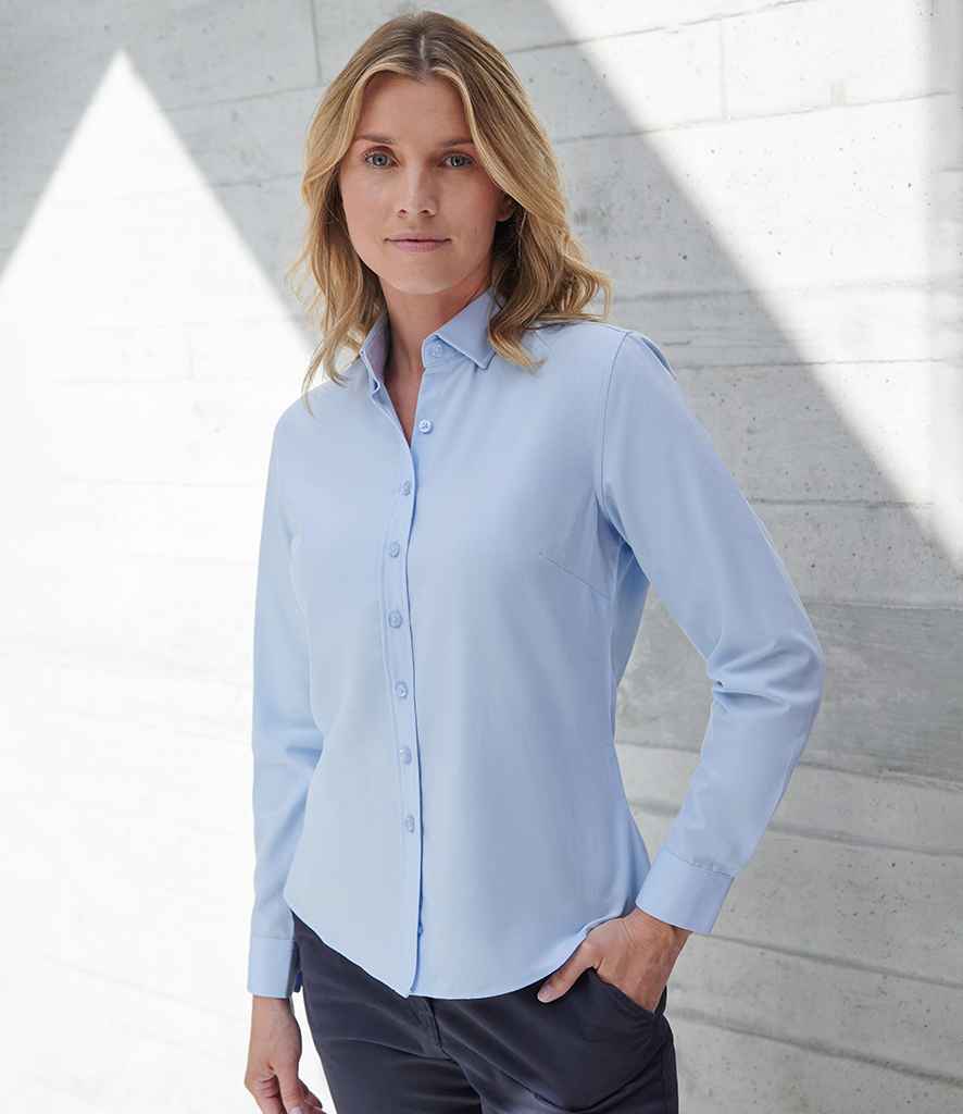 Henbury Henbury Ladies Long Sleeved Cotton Feel Coolplus® Shirt Light Blue