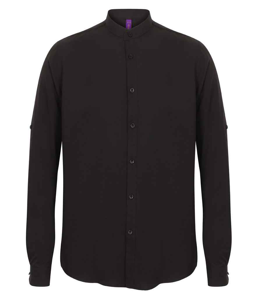 Henbury Henbury Mandarin Roll Sleeve Anti-Bac Wicking Shirt Black