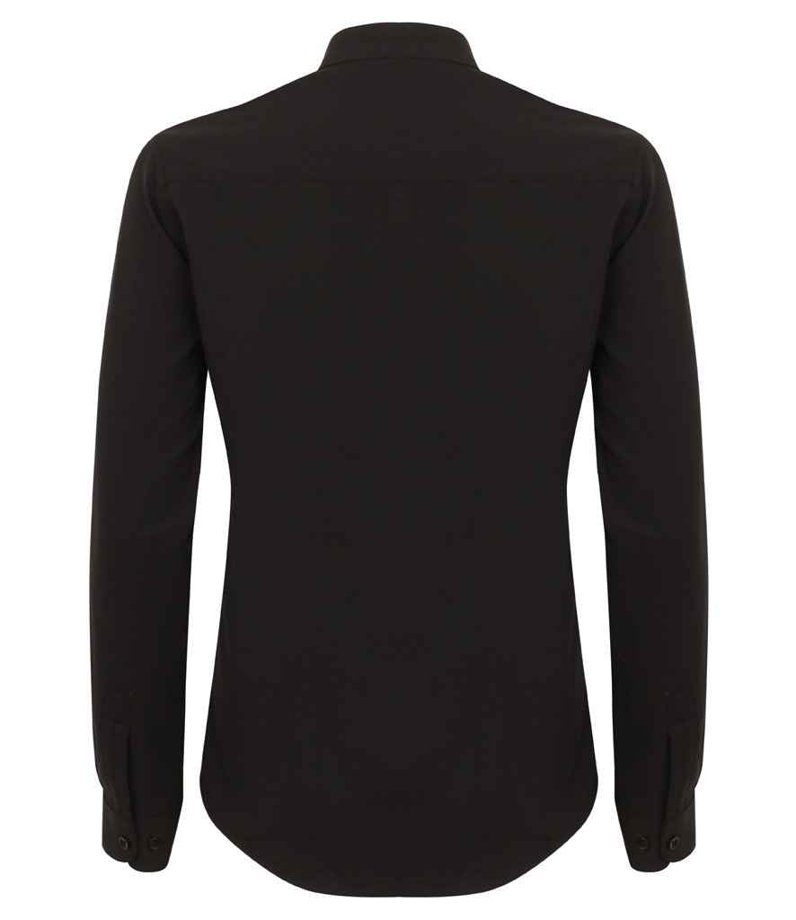 Henbury Henbury Ladies Mandarin Roll Sleeve Anti-Bac Wicking Shirt Black