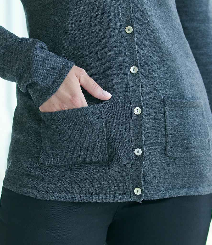 Henbury Ladies Cotton Acrylic V Neck Cardigan - model image