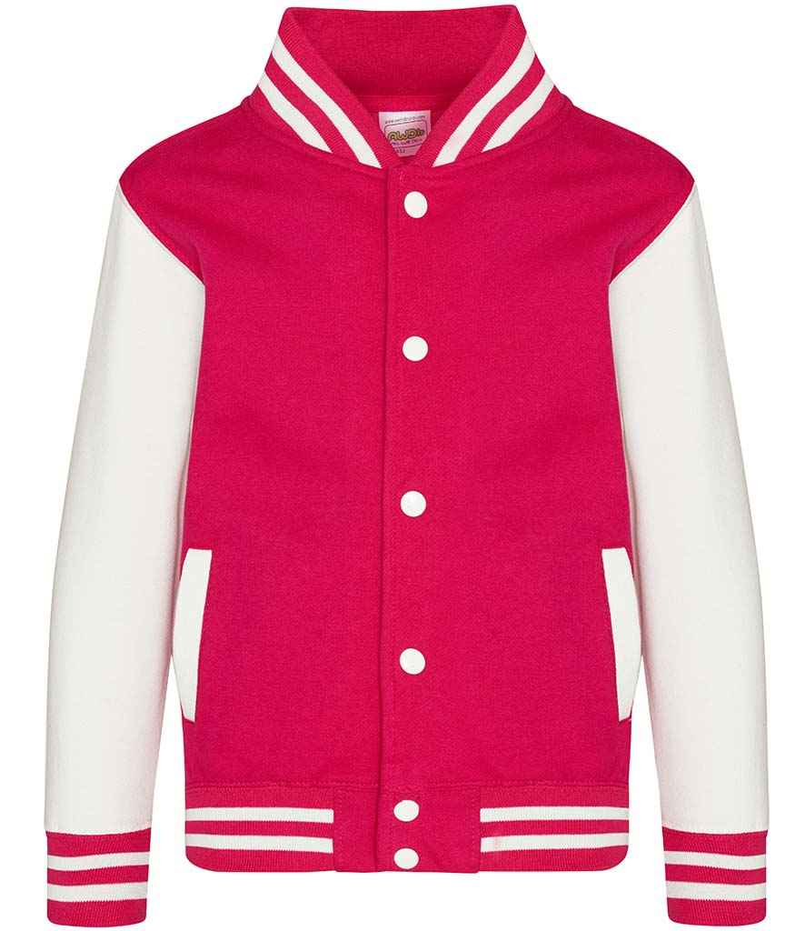 Just Hoods AWDis Kids Varsity Jacket Hot Pink/White