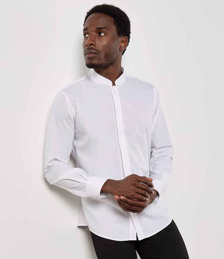 Kustom Kit Long Sleeve Tailored Mandarin Collar Shirt