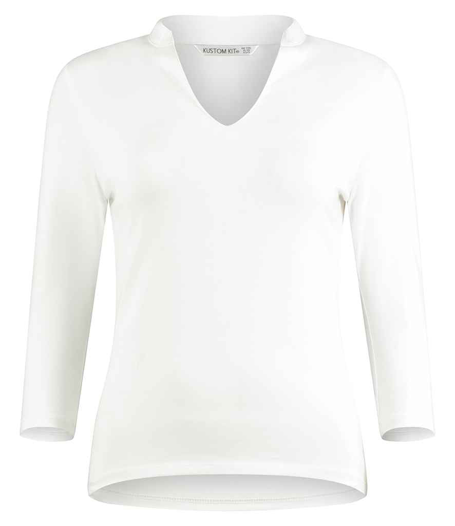 Kustom Kit Ladies 3/4 Sleeve Mandarin Collar Top - White