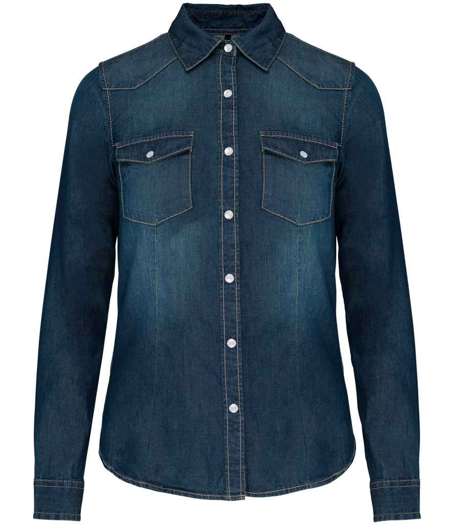 Kariban Kariban Ladies Long Sleeve Denim Shirt Blue Jean