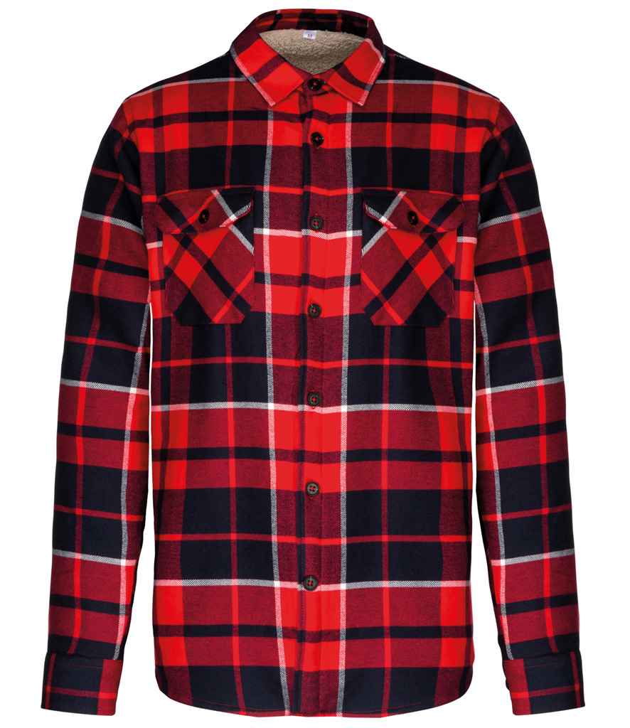 Kariban Kariban Sherpa Lined Checked Shirt Jacket Red/Navy