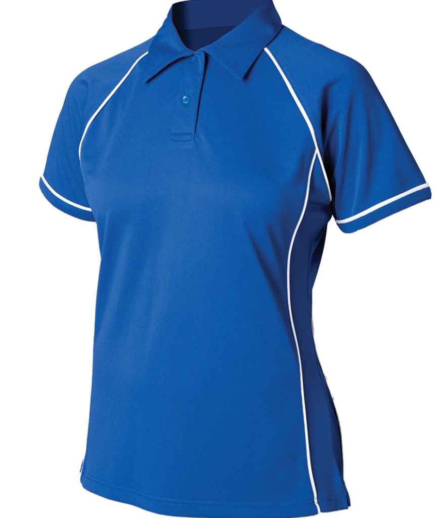 Finden & Hales Finden + Hales Ladies Performance Piped Polo Shirt Royal Blue/White