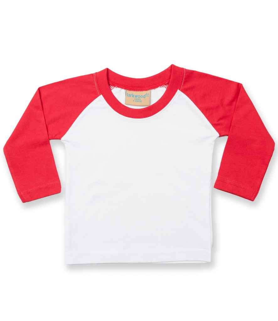 Larkwood Baby/Toddler Long Sleeve Baseball T-Shirt - White/Red
