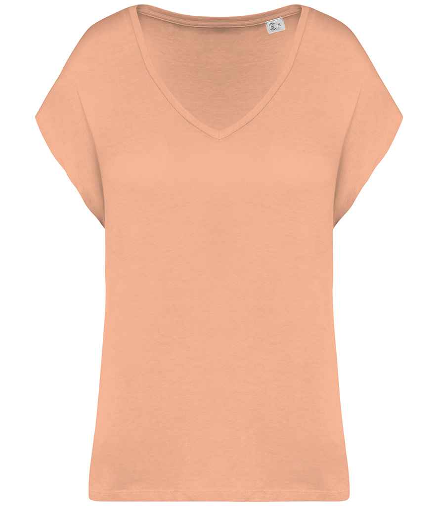 Native Spirit Ladies Oversized V Neck T-Shirt - Apricot