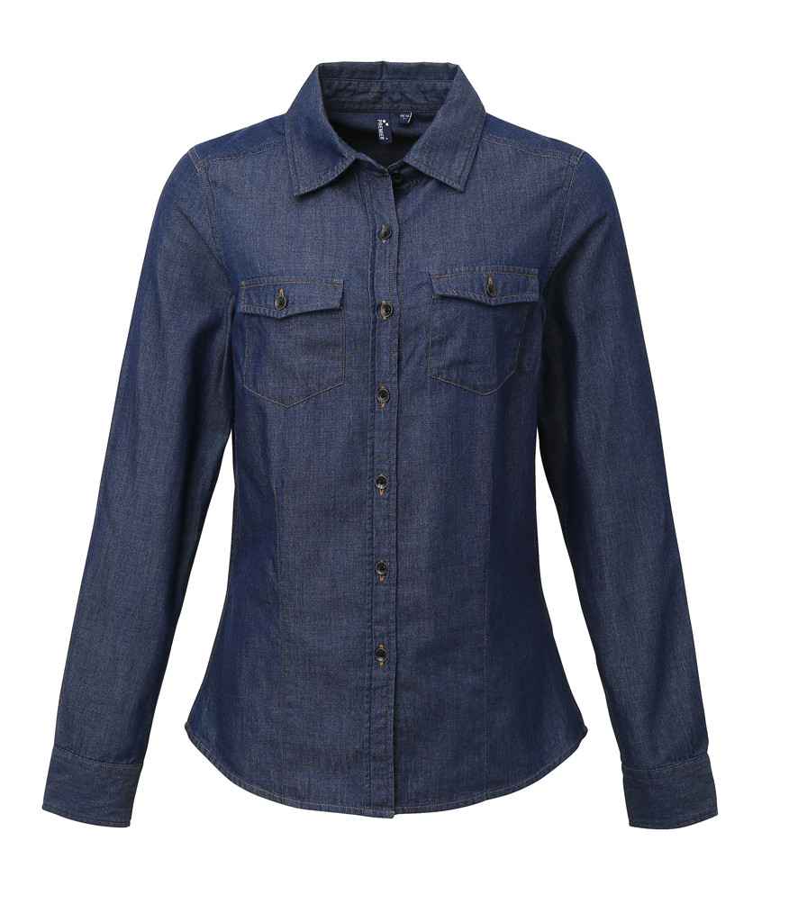 Premier Premier Ladies Jeans Stitch Denim Shirt Indigo Denim