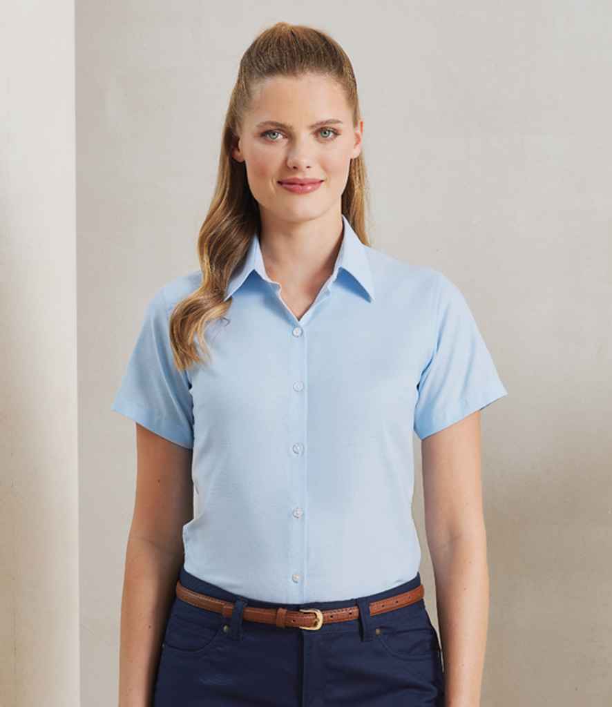 Premier Premier Ladies Signature Short Sleeve Oxford Shirt Light Blue