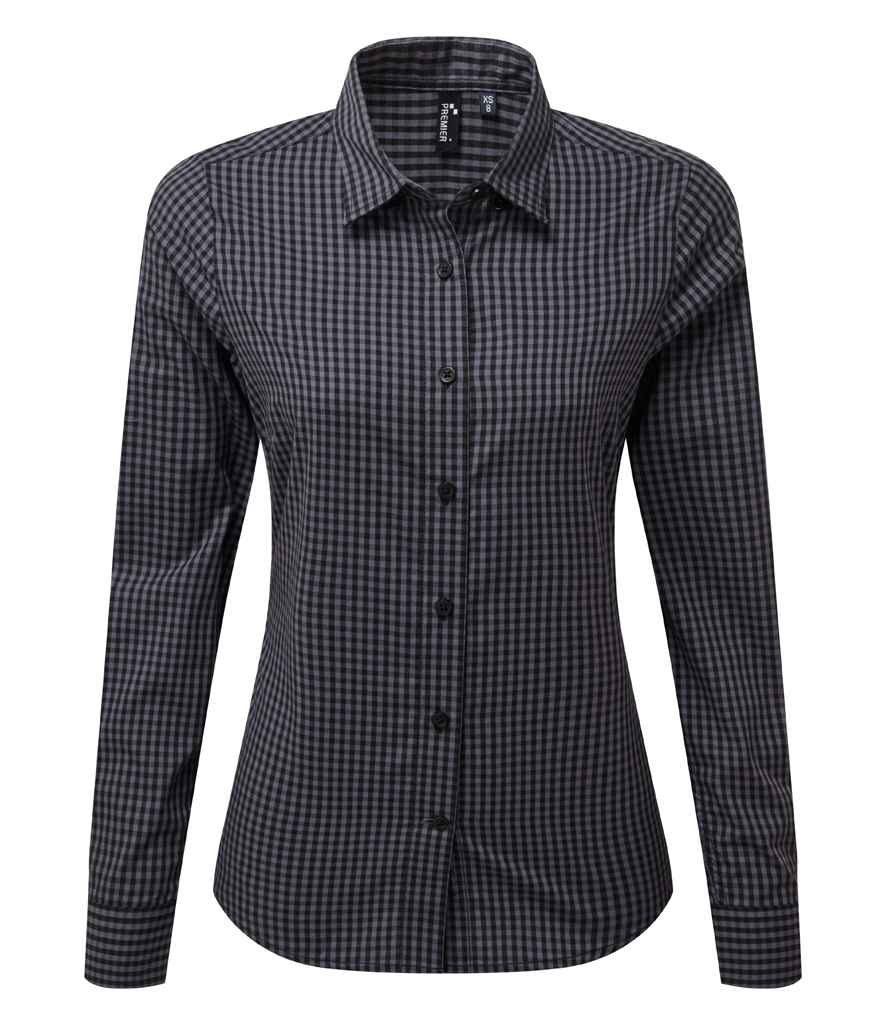 Premier Premier Ladies Maxton Check Long Sleeve Shirt Steel/Black