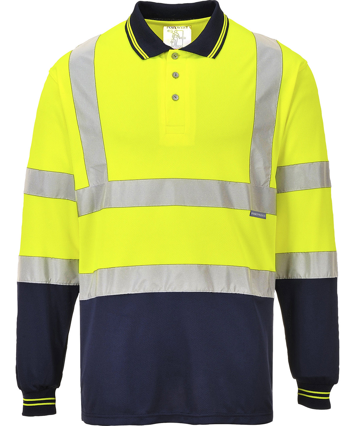 Portwest Two-tone long sleeve polo (S279) Yellow/Navy