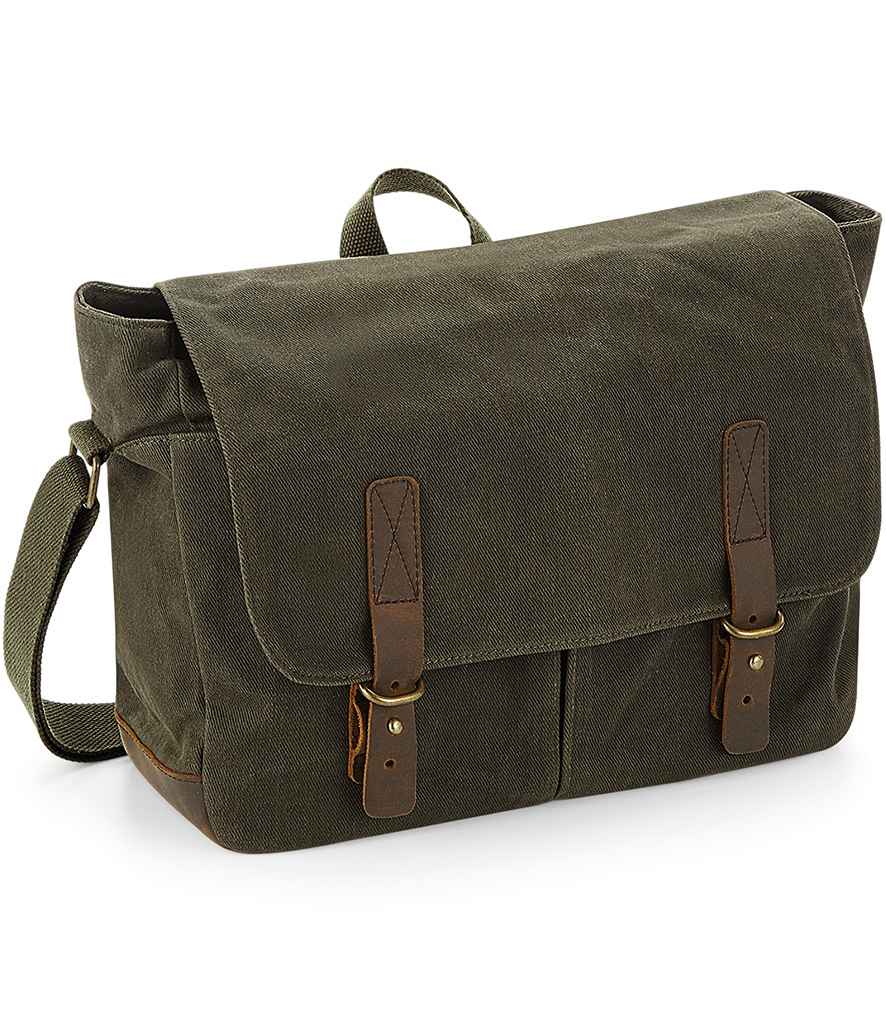 Quadra Quadra Heritage Waxed Canvas Messenger Bag Olive Green