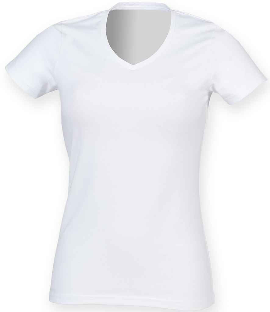 SF Clothing SF Clothing Ladies Feel Good Stretch V Neck T-Shirt White