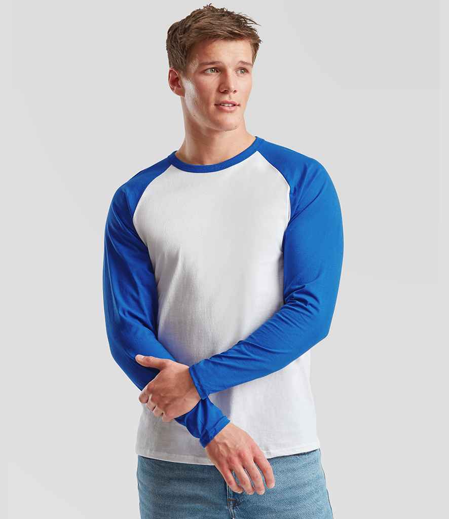 Fruit of the Loom Fruit of the Loom Contrast Long Sleeve Baseball T-Shirt White/Royal Blue