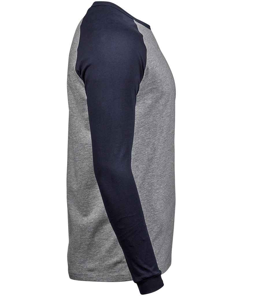 Tee Jays Tee Jays Long Sleeve Baseball T-Shirt Heather Grey/Navy