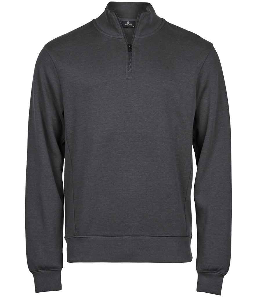 Tee Jays Tee Jays Ribbed Interlock Half Zip Sweatshirt Dark Grey