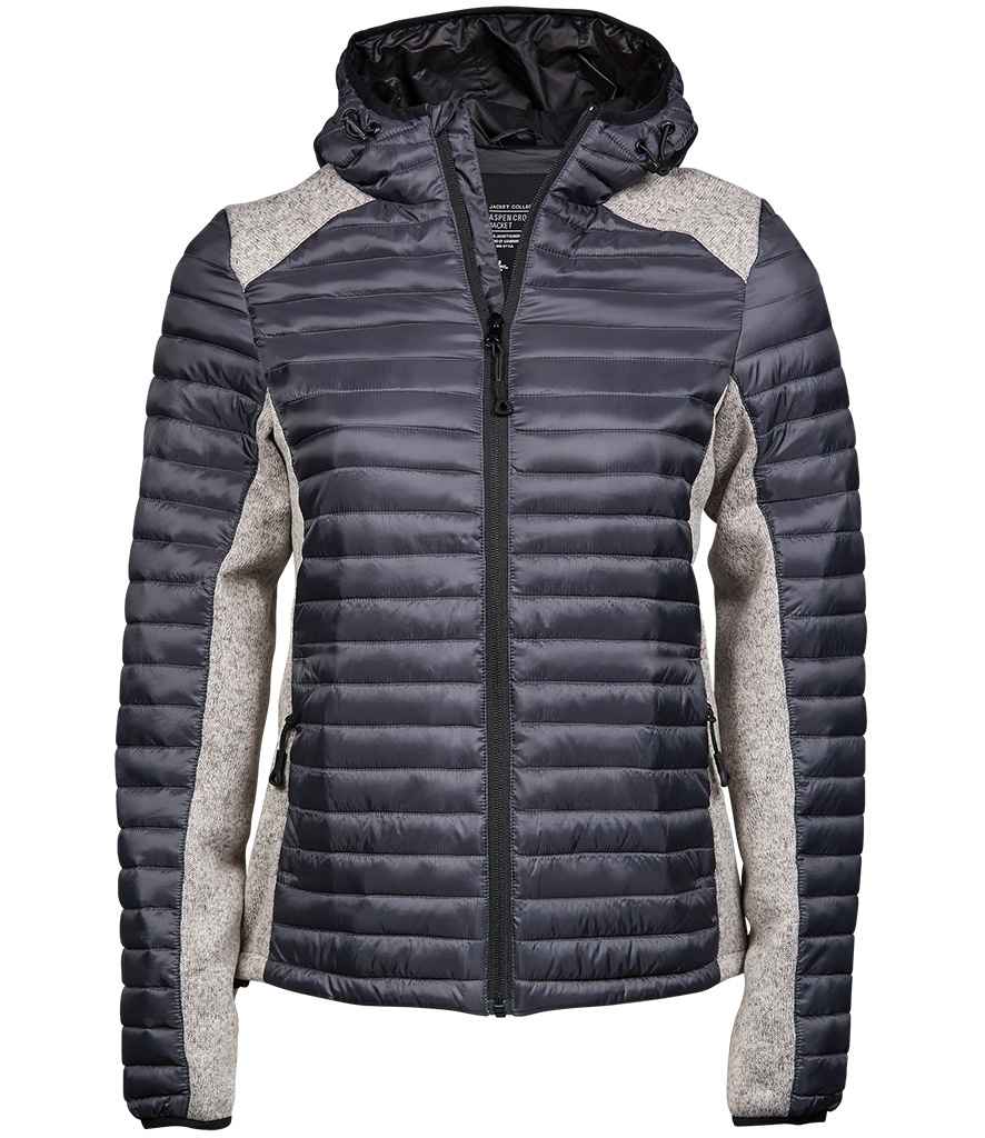 Tee Jays Tee Jays Ladies Crossover Hooded Padded Outdoor Jacket Space Grey/Grey Melange