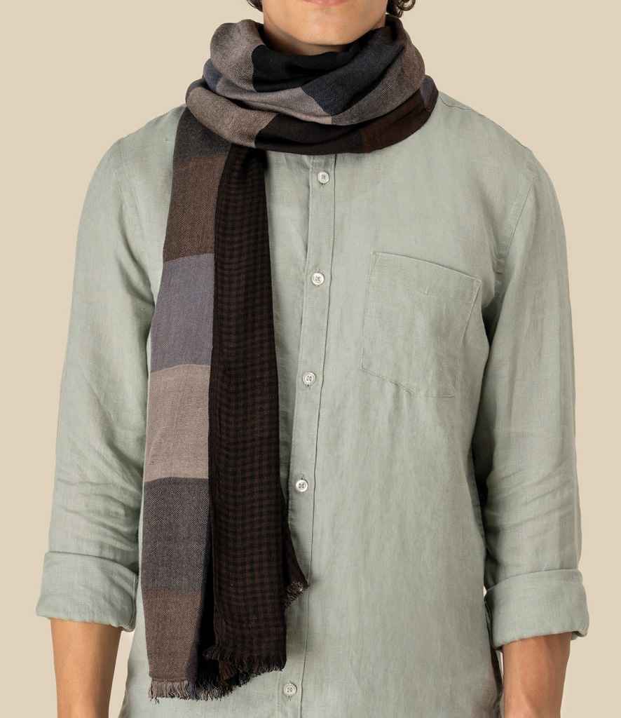 Spasso Brown Patchwork/Check Reversible Scarf