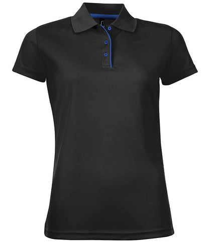 SOL'S Ladies Performer Piqué Polo Shirt in Black