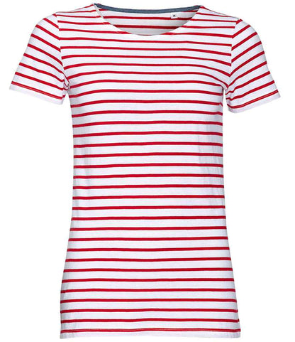 SOL'S Ladies Miles Striped T-Shirt in White/Red