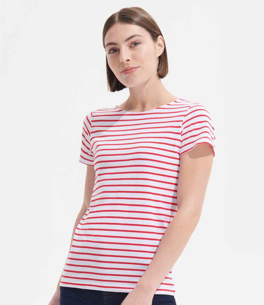 SOL'S Ladies Miles Striped T-Shirt - White/Red