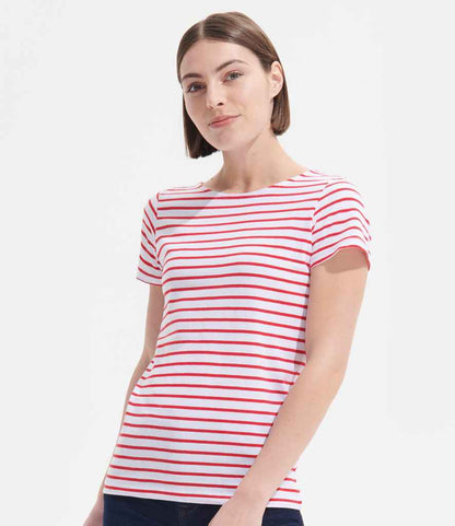 SOL'S Ladies Miles Striped T-Shirt - White/Red