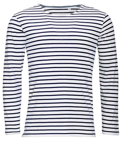 SOL'S Marine Long Sleeve Striped T-Shirt in White/Navy
