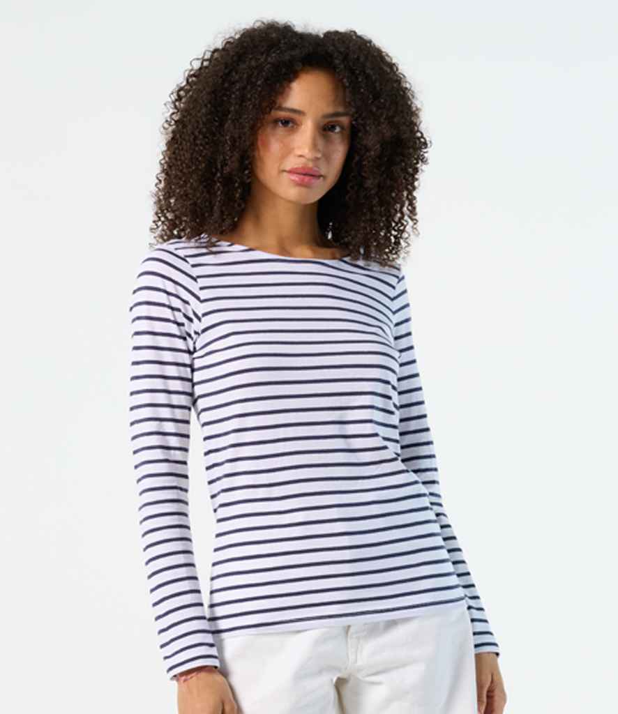 SOL'S Ladies Marine Long Sleeve Striped T-Shirt - White/Navy