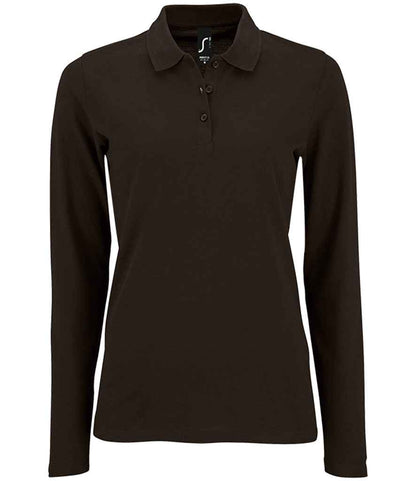 SOL'S Ladies Perfect Long Sleeve Piqué Polo Shirt in Black