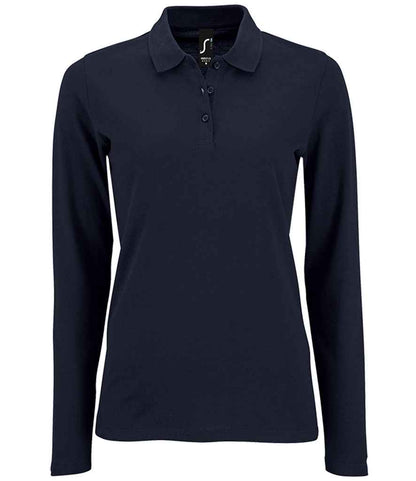 SOL'S Ladies Perfect Long Sleeve Piqué Polo Shirt in French Navy