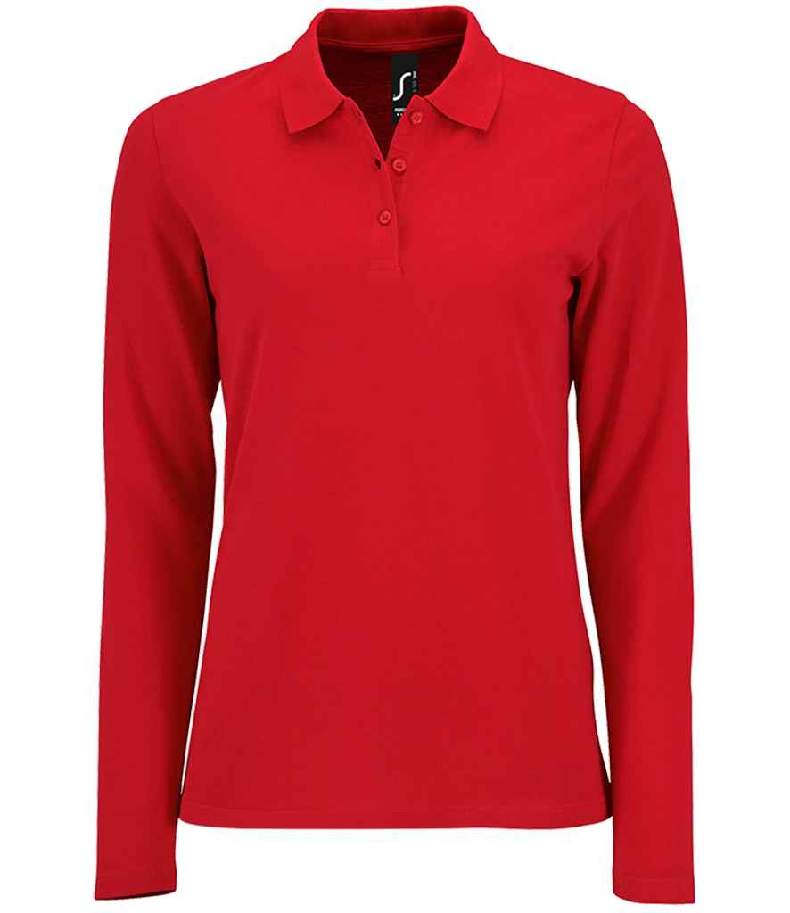 SOL'S Ladies Perfect Long Sleeve Piqué Polo Shirt in Red