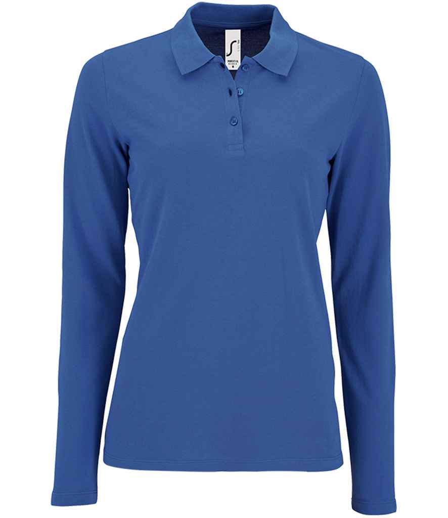 SOL'S Ladies Perfect Long Sleeve Piqué Polo Shirt in Royal Blue