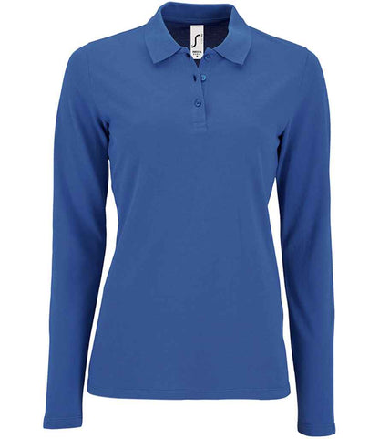 SOL'S Ladies Perfect Long Sleeve Piqué Polo Shirt in Royal Blue