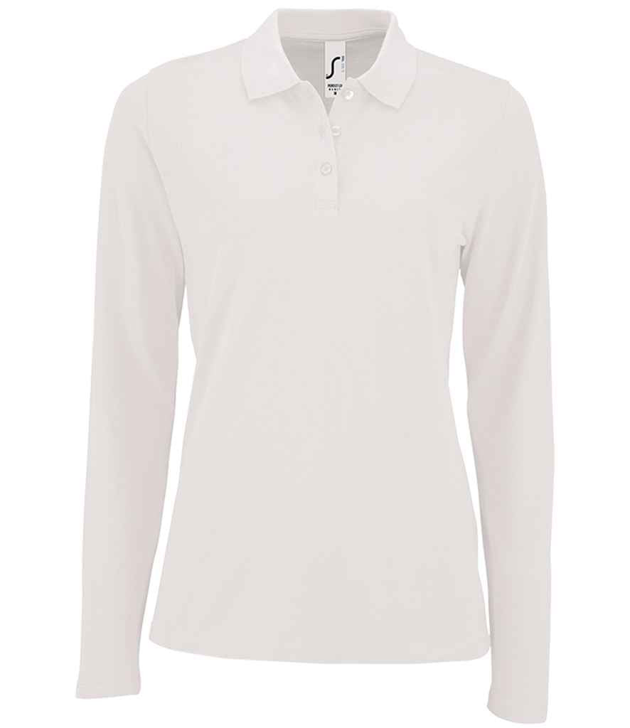SOL'S Ladies Perfect Long Sleeve Piqué Polo Shirt in White
