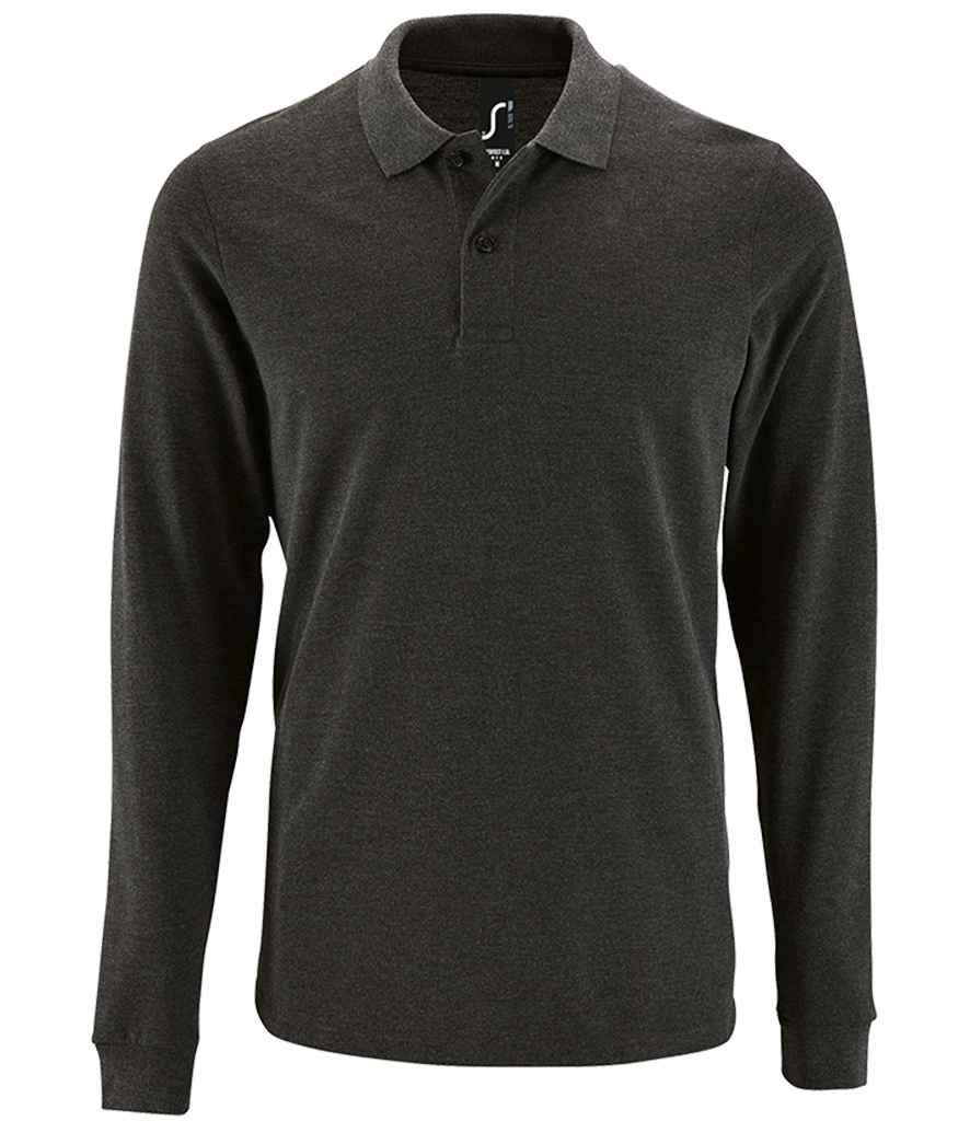 SOL'S Perfect Long Sleeve Piqué Polo Shirt in Charcoal Marl