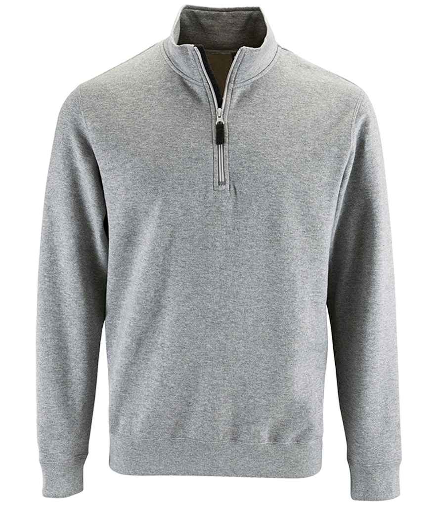 SOL'S Stan Contrast Zip Neck Sweatshirt in Grey Marl