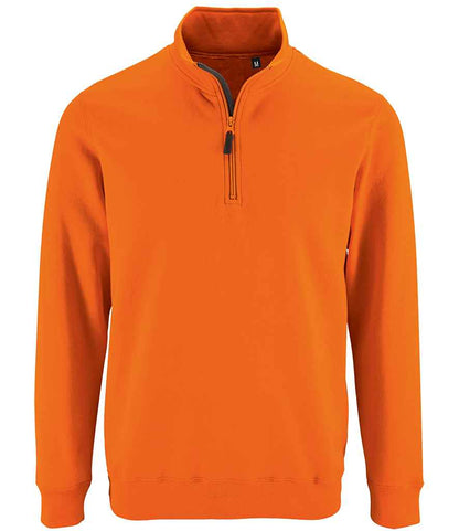 SOL'S Stan Contrast Zip Neck Sweatshirt in Orange